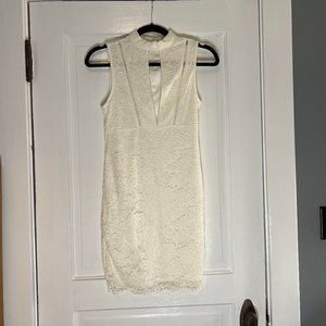 White Lace Dress, Deep V Cut